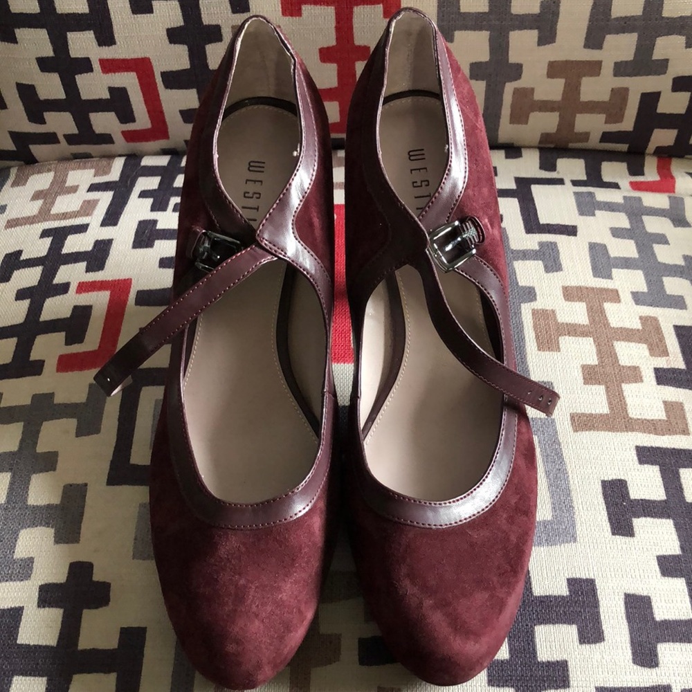 Wine faux Suede Mary Jane Heels